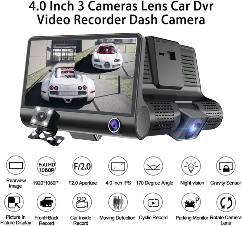 📷 CÁMARA DVR PARA CARRO | 3 LENTES | FULL HD 🚗