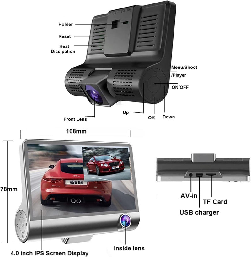 📷 CÁMARA DVR PARA CARRO | 3 LENTES | FULL HD 🚗